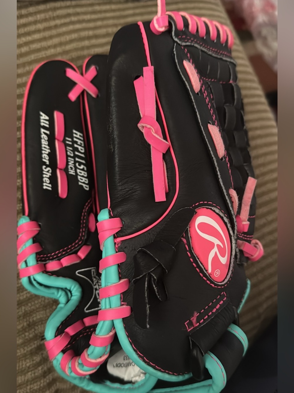 Rawlings Black Glove with Pink and Teal Lacing